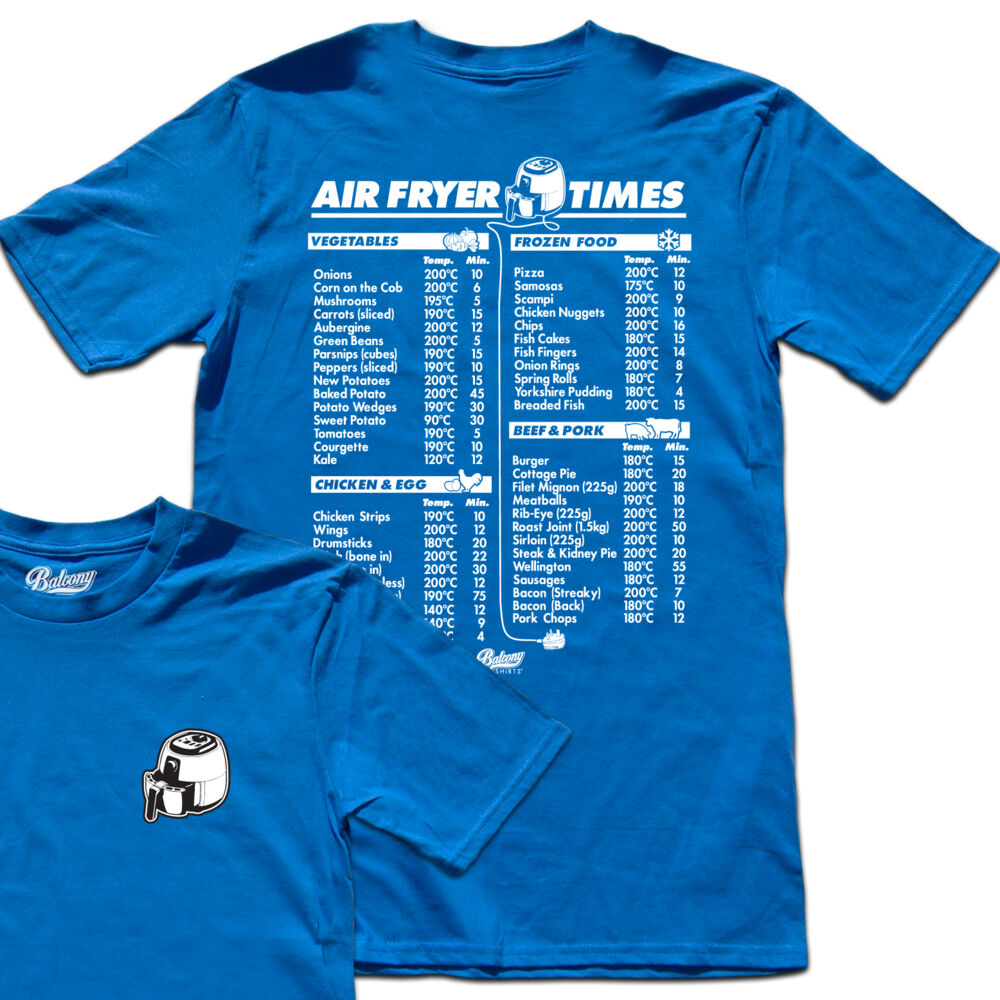 Air Fryer Logo and Cooking Times Men's T Shirt Thumbnail